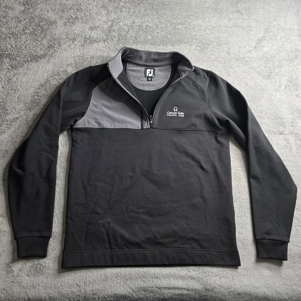 Footjoy Pique Sport Mid Layer 1/4 Zip Sweater Jacket Mens Small Black Gray Golf